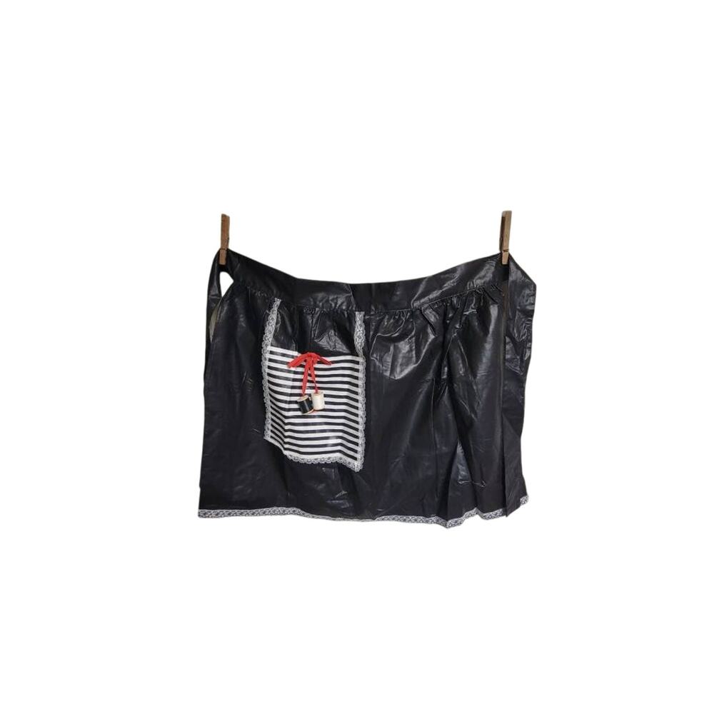 Vintage Beco Originals Kitsch Black Apron Striped Pocket